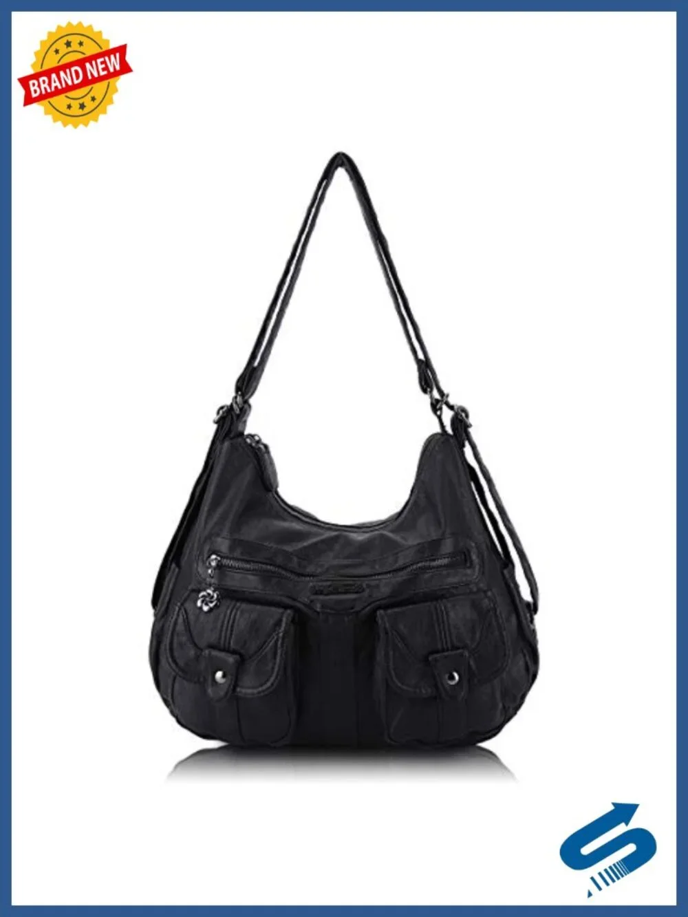Multifunctional Soft Faux Leather Hobo Backpack Crossbody Handbag with Pockets